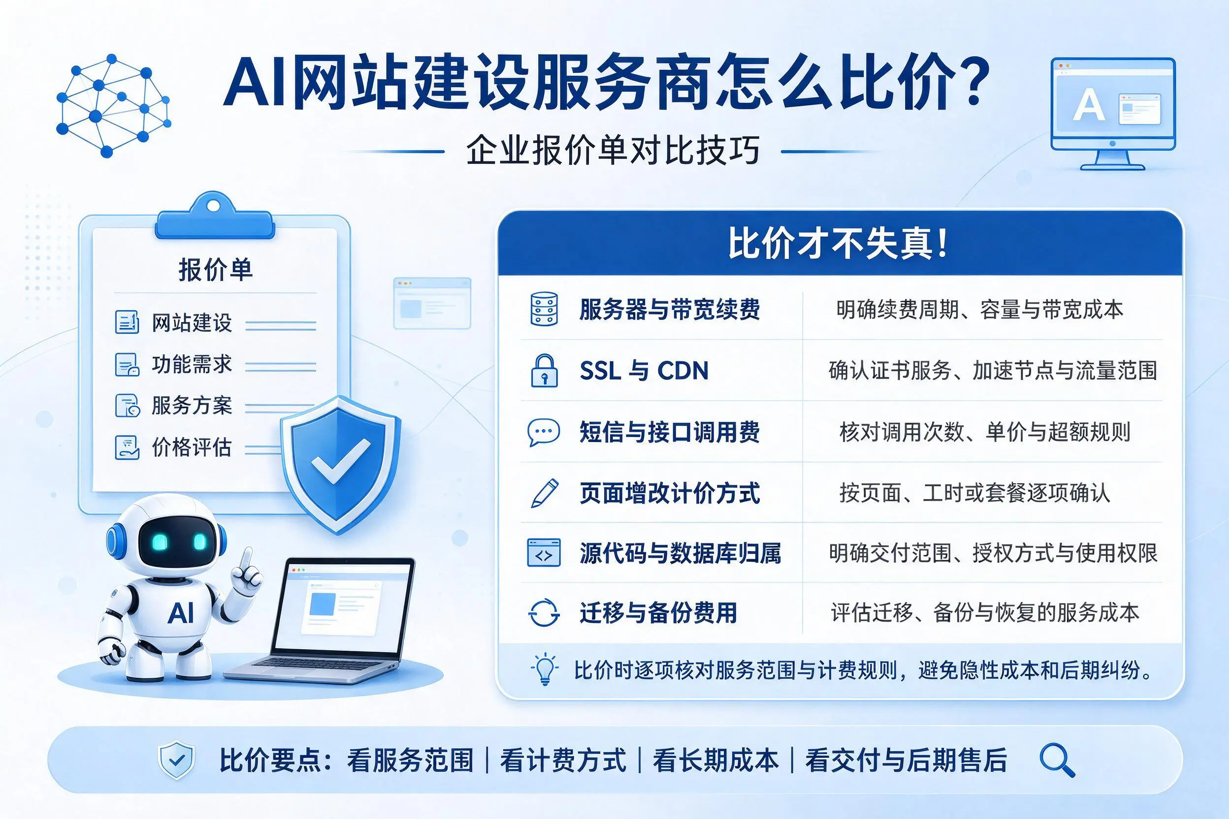 AI网站建设服务商怎么比价？北京企业报价单对比技巧